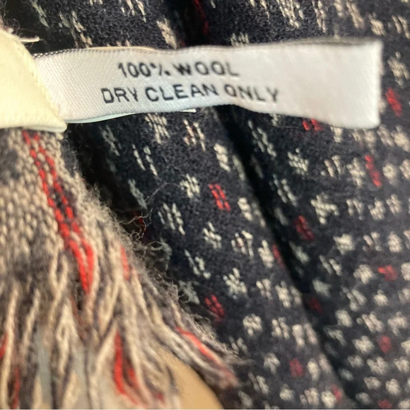 LUCKY BRAND 100% Wool Dark Blue Tiny Geometric Design Micro Fringe Large Scarf - Picture 4 of 6